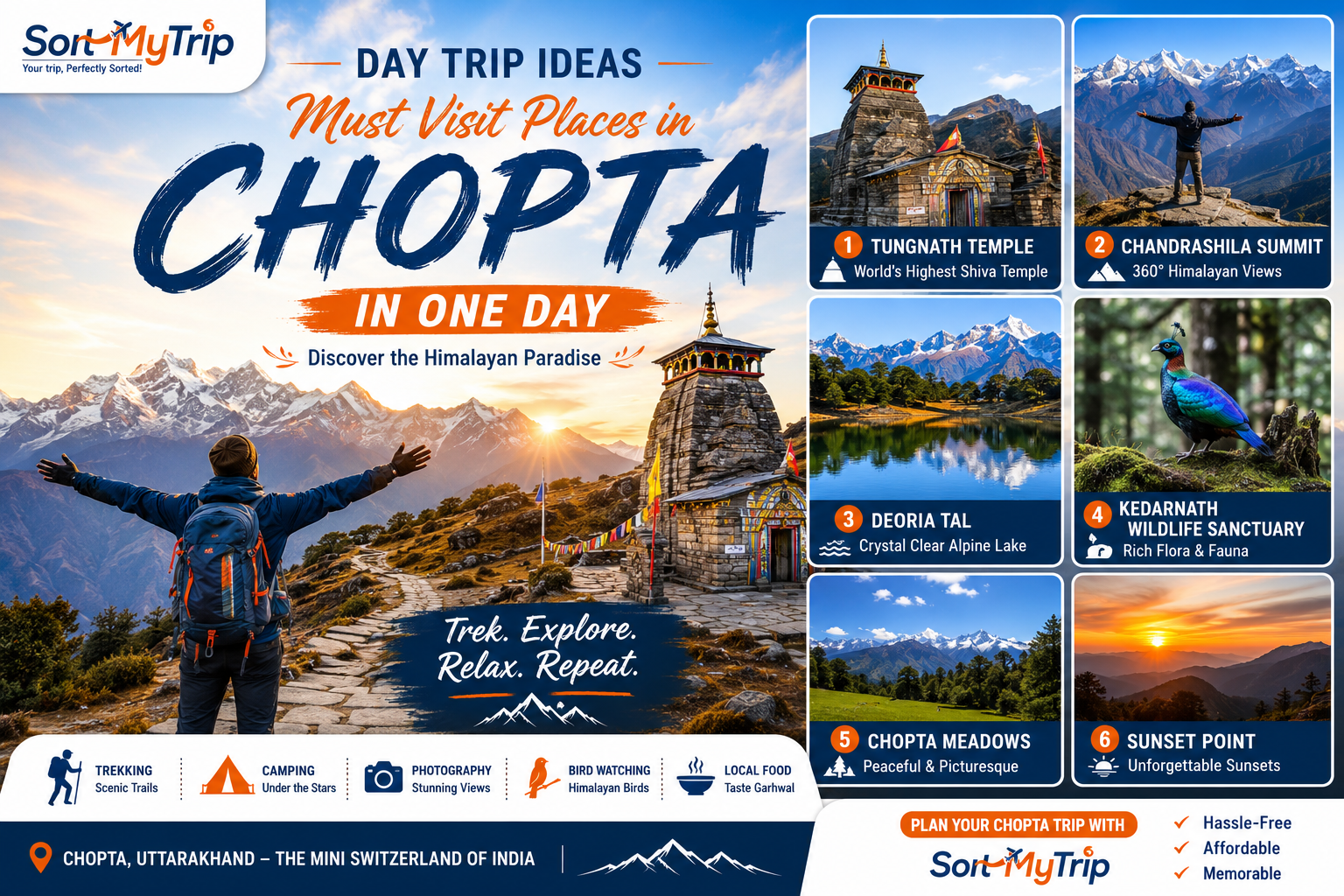 Day Trip Ideas: Must-Visit Places in Chopta in One Day The Perfect Chopta Travel Guide by SortMyTrip